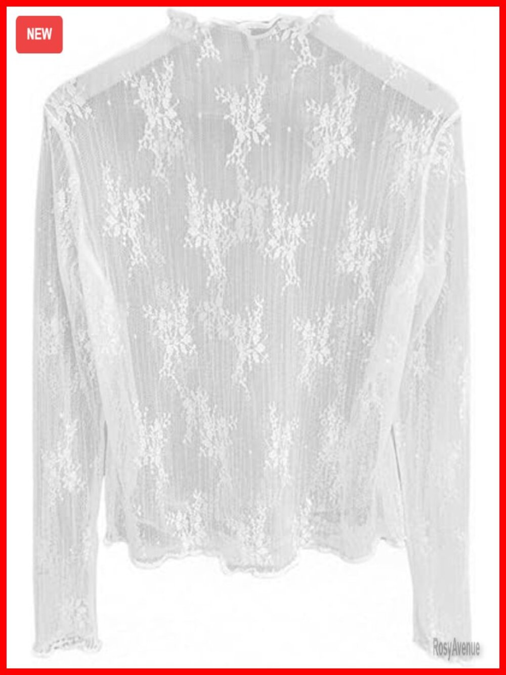 Sheer Floral Lace Mock Neck Long Sleeve Lettuce Trim Top